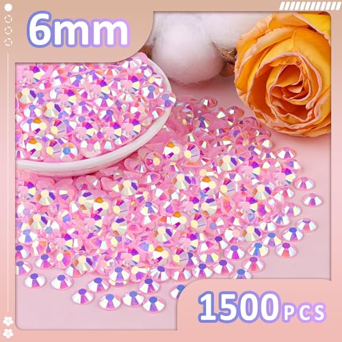 TINKRSTUFF 1500Pcs 6mm Resin Jelly Rhinestones with 1Pcs 10ml B7000 Jewelry Glue for Crafting, Light Pink AB Flatback Gems, Bedazzling Crystal Bulk for DIY Crafts Clothing Tumblers Shoes Nail Art Fabric - Image 2