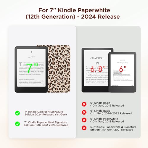 SESENSE Detachable Magnetic Case for 7'' Kindle Paperwhite 12th Gen 2024 and Kindle Colorsoft Signature Edition, Slim PU Shell Cover Case with Auto Wake/Sleep, Leopard - Image 2