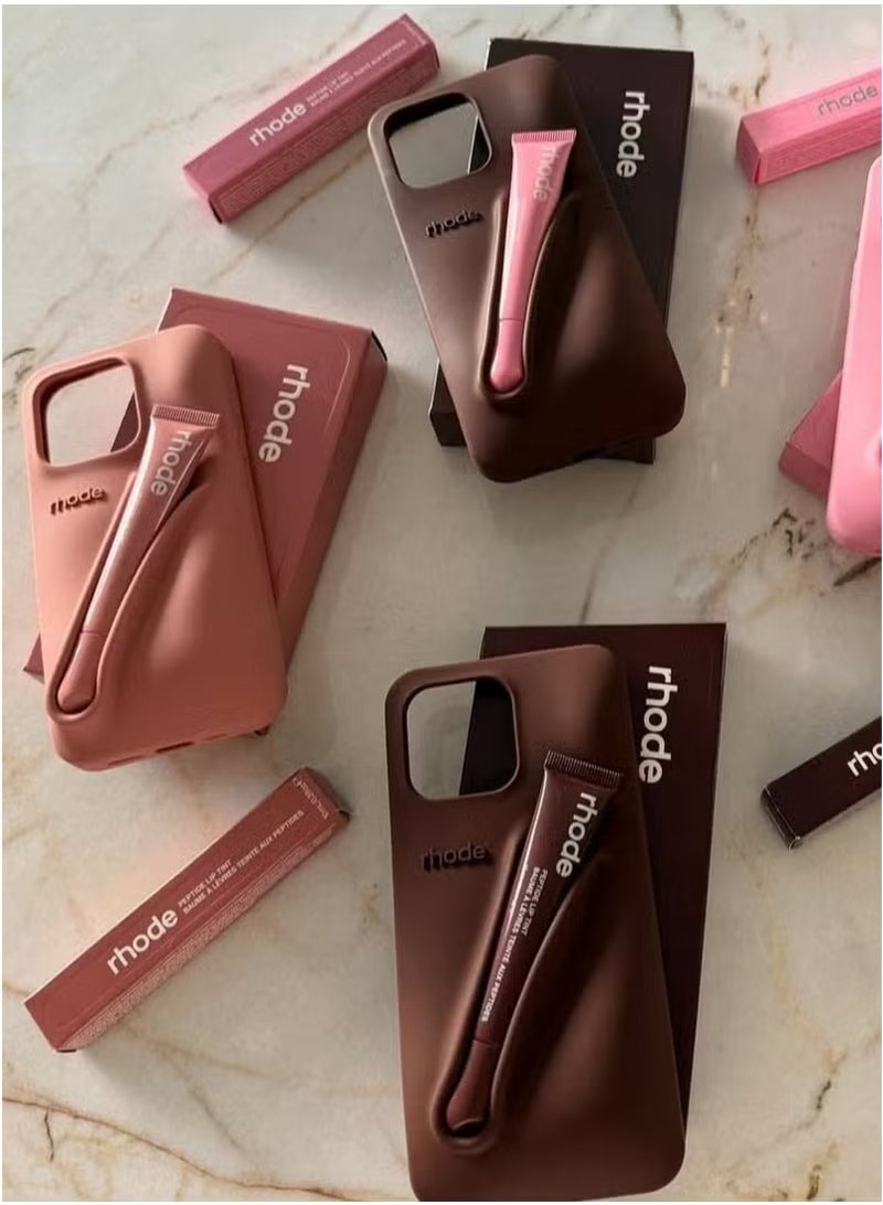 rhode iPhone 16 Pro Max Silicone Case Lip Holder for Cell Phone, Lip Gloss Adhesive Sleeve for Phone, Lip Holder Stick-on Phone Case, Back Stick On Holder for iPhone Phones (Salty Tan) - Image 2