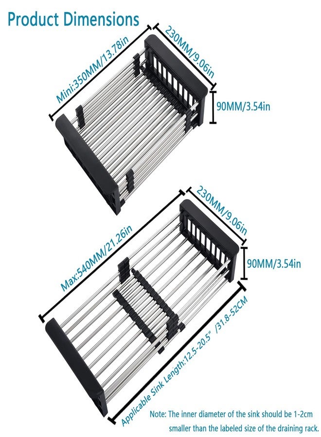 GICASA Sink Dish Drying Rack, Stainless Steel Drainer for 12.5"-20.5" Sinks, Kitchen Countertop Organizer for Dishes, Vegetables, and Fruits (Black & Large Size) - Image 3