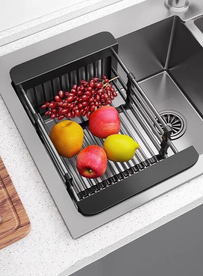 GICASA Sink Dish Drying Rack, Stainless Steel Drainer for 12.5"-20.5" Sinks, Kitchen Countertop Organizer for Dishes, Vegetables, and Fruits (Black & Large Size) - Image 4