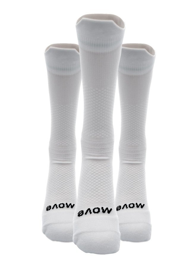 موف جوارب ضغط Move لكرة السلة والجري 25-35 ملم زئبق - جوارب رياضية ذات تصميم كروي مع امتصاص للصدمات، ومضادة للتقرحات، وماصة للرطوبة (عبوة من 3 جوارب بيضاء، مقاس كبير) - Image 1