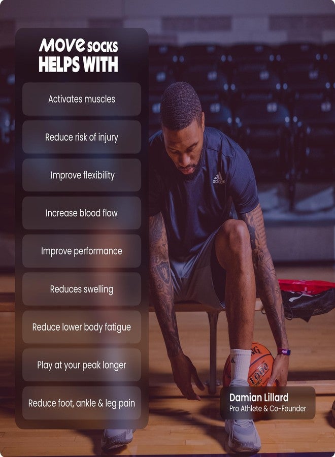 موف جوارب ضغط Move لكرة السلة والجري 25-35 ملم زئبق - جوارب رياضية ذات تصميم كروي مع امتصاص للصدمات، ومضادة للتقرحات، وماصة للرطوبة (عبوة من 3 جوارب بيضاء، مقاس كبير) - Image 2
