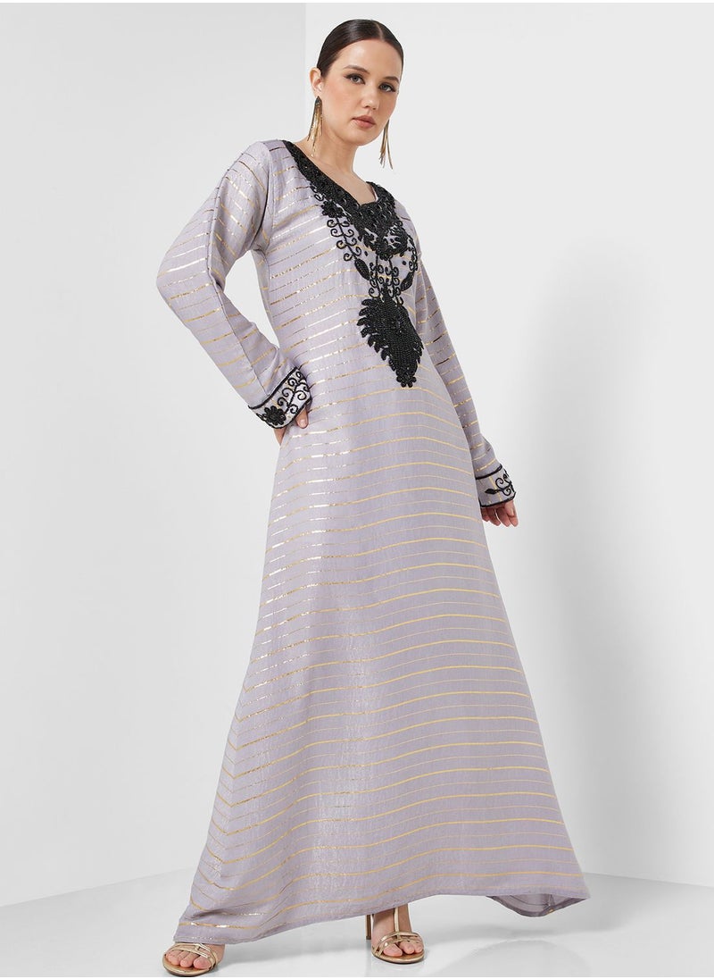 ARABIAN CLOSET - Embellished V- Neck Jalabiya - Image 1