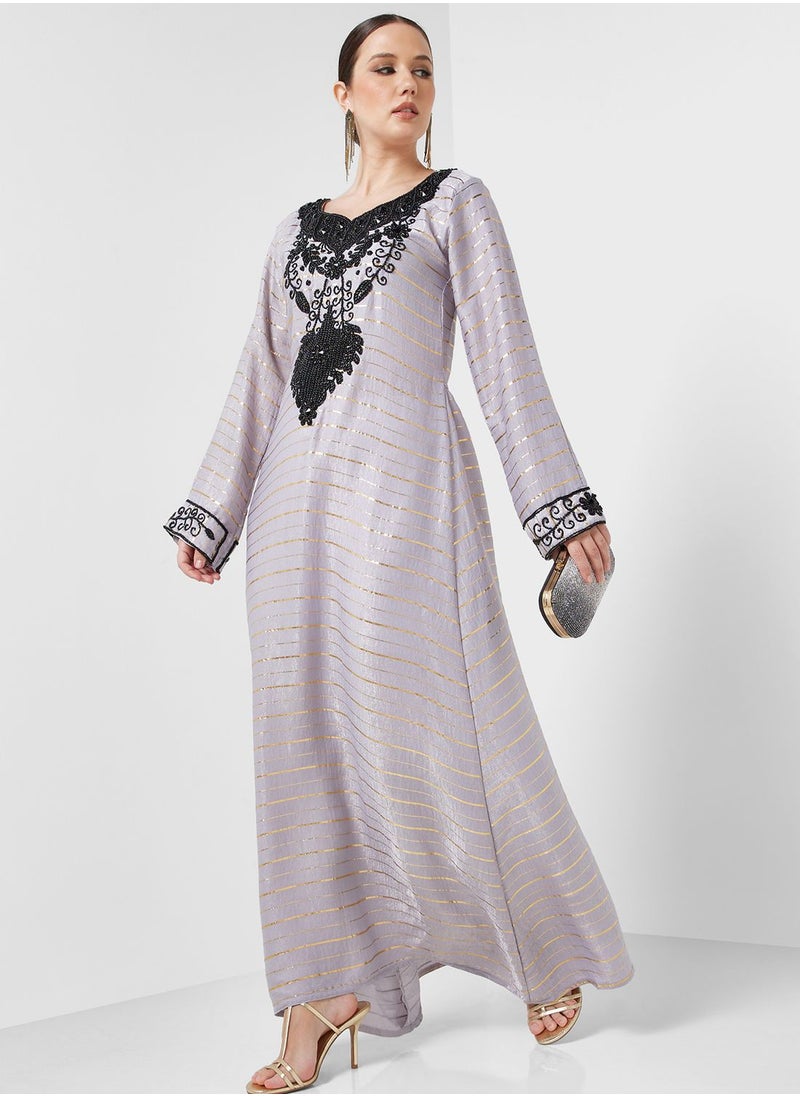 ARABIAN CLOSET - Embellished V- Neck Jalabiya - Image 1