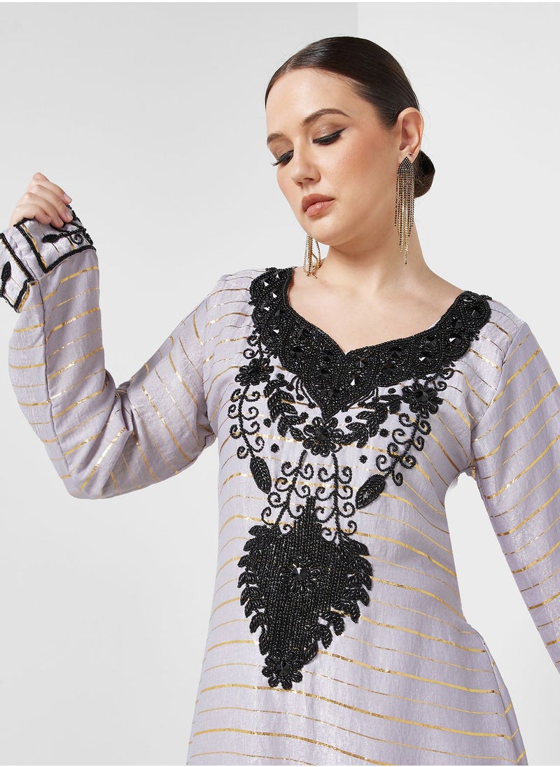 ARABIAN CLOSET - Embellished V- Neck Jalabiya - Image 1