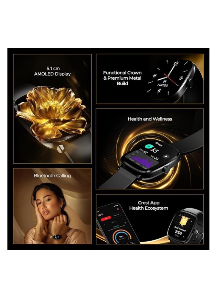 Generic boAt Ultima Regal Smart Watch w/ 2.01”(5.10 cm) Ultra AMOLED Display, 1000 NITS Brightness,Premium Metal Body,Functional Crown,Watch Face Studio,Emergency SOS,BT Calling(Active Black)  - Image 3