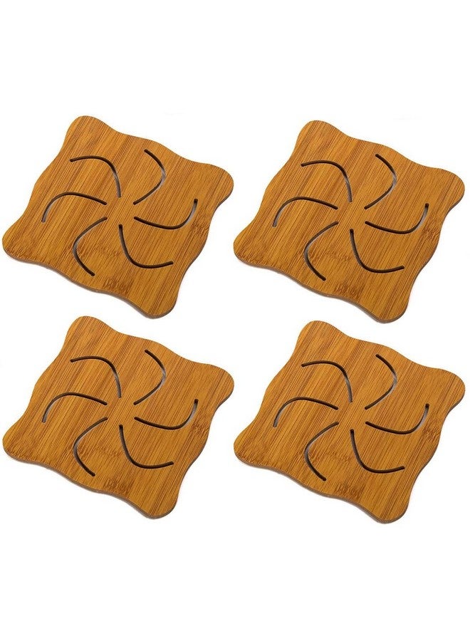 KITOOL 4 PCs Cute Cartoon Hollow Wooden Carved Cup Coasters Table Pad Mat Kitchen Gadgets Size 14.5 cm (Pack - 4) (Chakra) - Image 1