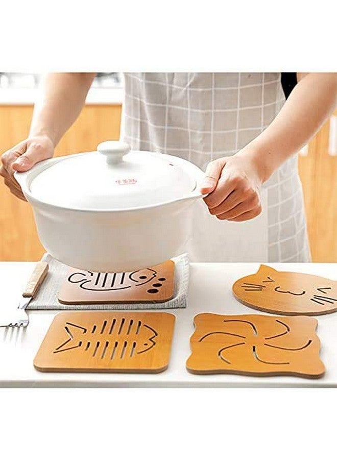 KITOOL 4 PCs Cute Cartoon Hollow Wooden Carved Cup Coasters Table Pad Mat Kitchen Gadgets Size 14.5 cm (Pack - 4) (Chakra) - Image 4