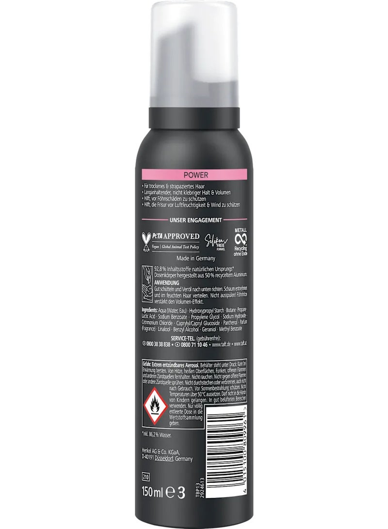 Schwarzkopf TAFT Hair Foam Strong Hold – 150 ml | Cashmere-Like Softness for Dry & Damaged Hair | Protects Against Humidity & Wind | Vegan, Silicone-Free, PETA Approved - Image 2