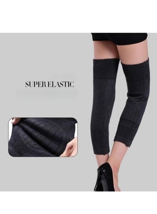 Unisex Winter Warm Thicken Cashmere Wool Knee Brace Support Pads Leg Warmers Thin Knee Sleeves for Men and Women Sports and Daily Wear (Dark Grey) - view 2