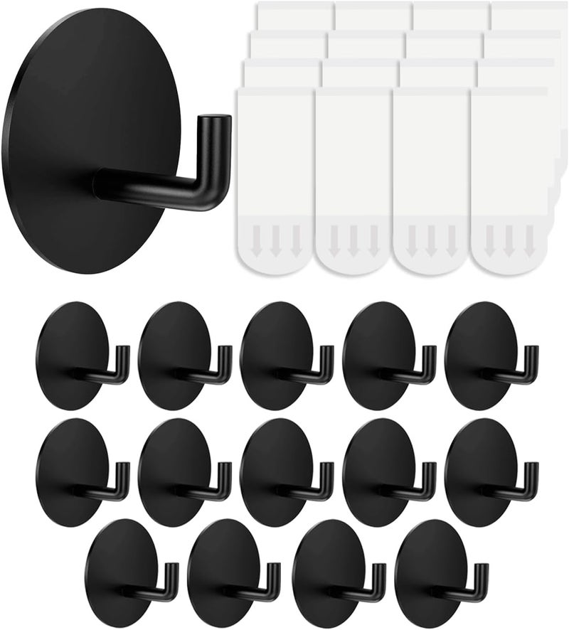 Hoousuper Removable Towel Hooks for Bathrooms, Heavy Duty Adhesive Hooks for Walls No Damage, Black Home Storage Hooks for Inside Shower, Sticky Hooks for Hanging Robe Coat Loofah Clothes Kitchen, 14Pcs Sus304 - Image 2
