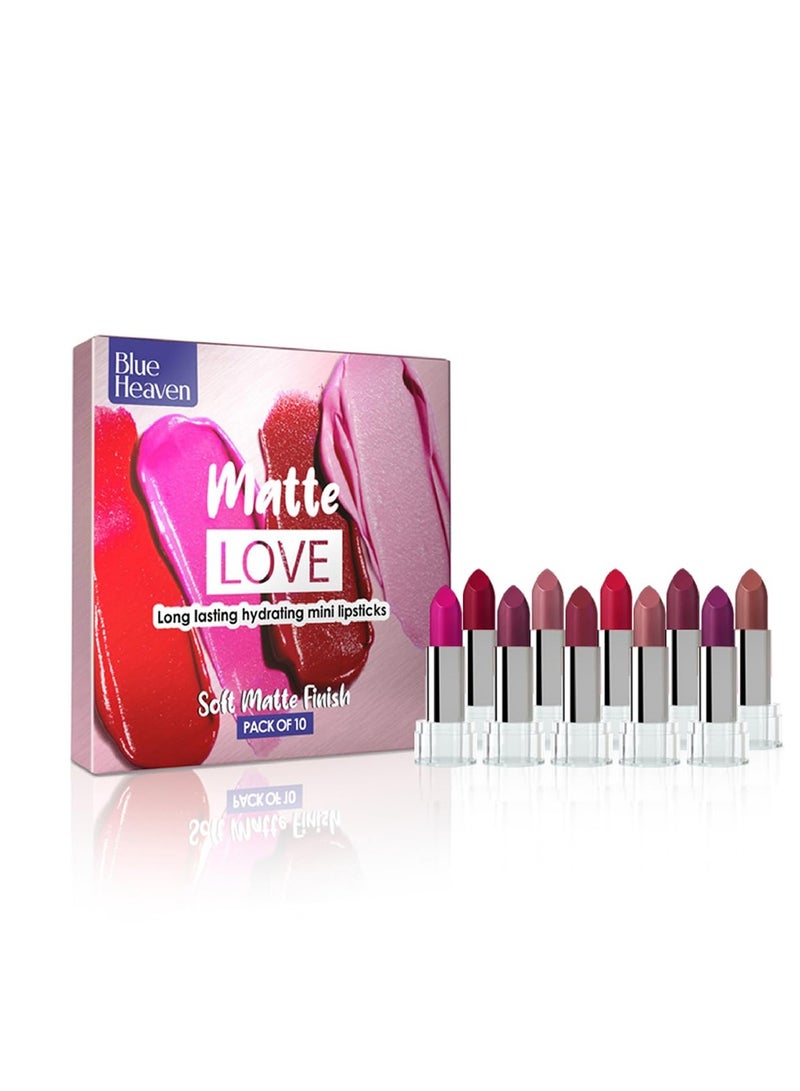 بلو هيفن مجموعة أحمر شفاه ماتي لوف الصغيرة من 10 قطع تدوم طويلاً، مرطبة للنساء، لمسة نهائية ناعمة، 13 جرام - Image 4
