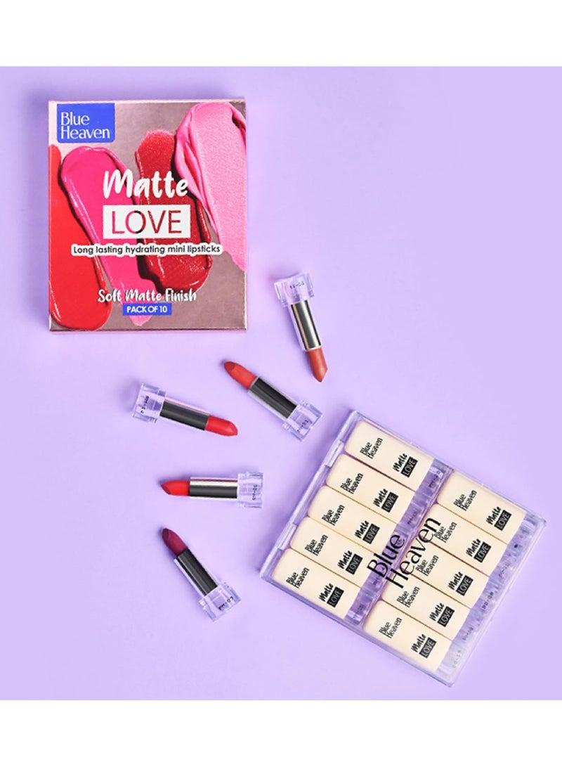 بلو هيفن مجموعة أحمر شفاه ماتي لوف الصغيرة من 10 قطع تدوم طويلاً، مرطبة للنساء، لمسة نهائية ناعمة، 13 جرام - Image 5