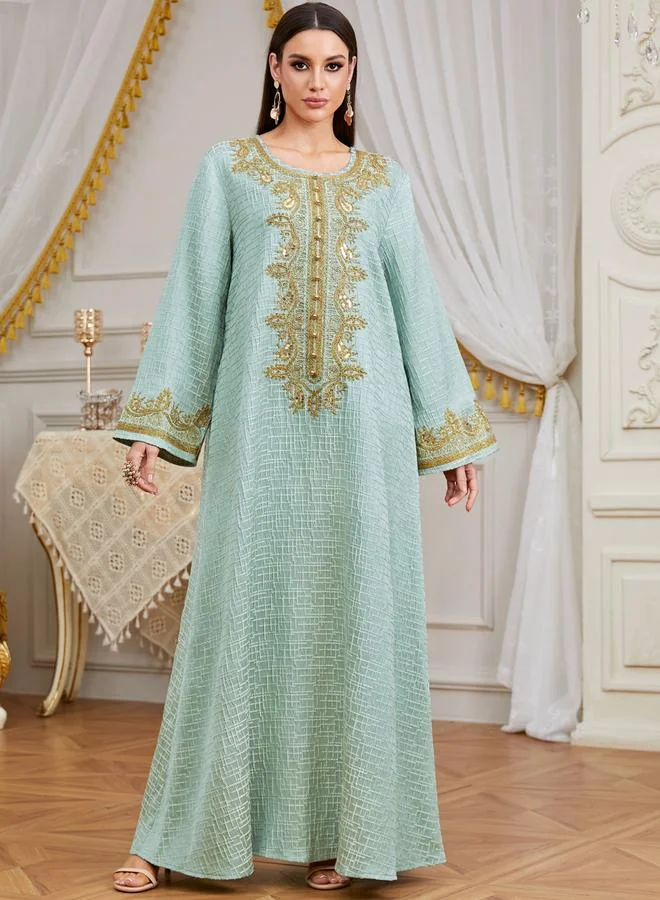 Take Two Teal Embroidered A-Line Jalabiya