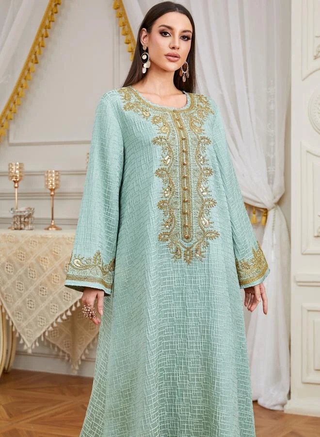 Take Two Teal Embroidered A-Line Jalabiya