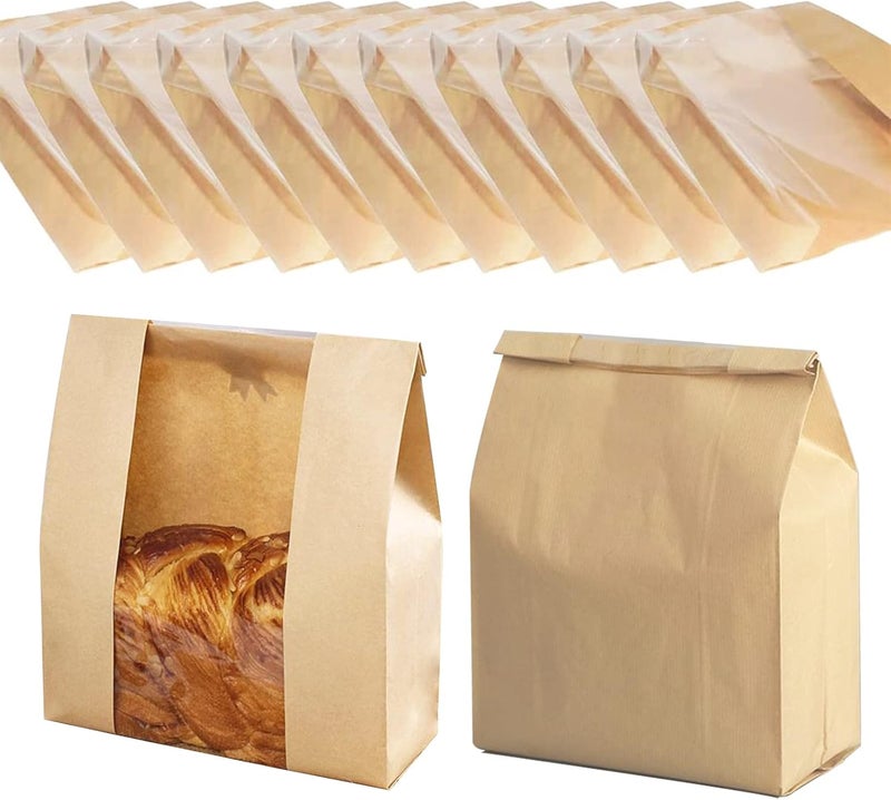 Mintboo Bread Bags for Homemade Bread Large Paper Bakery Bag with Window for Baked Food Packaging Storage 50pcs Bread Storage Bags for Sourdough Loaf Cookie - Image 1