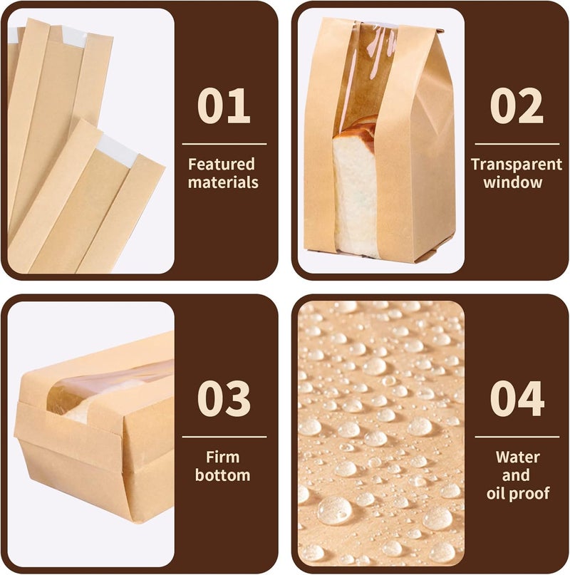 Mintboo Bread Bags for Homemade Bread Large Paper Bakery Bag with Window for Baked Food Packaging Storage 50pcs Bread Storage Bags for Sourdough Loaf Cookie - Image 4