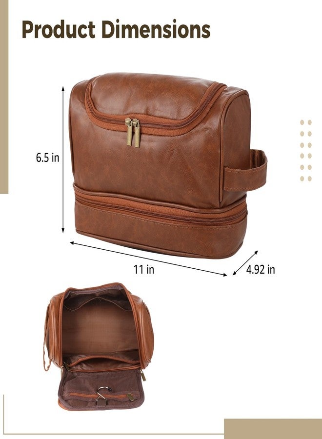 NIMBLOOM 2 Layer PU Leather Toiletry Bag for Men, Brown PU Leather Travel Organizer Bag with Hook, Portable Waterproof Large Capacity Shaving Dopp Kit for Travel Toiletries Accessories Storage - Image 4