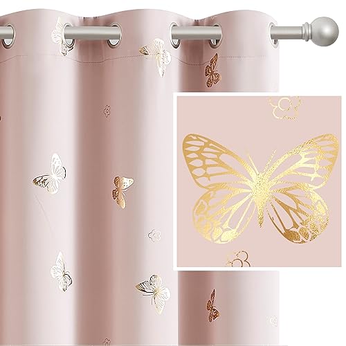 Jubilantex Pink Gold Butterfly Blackout Curtains 84 Inches Long with Black Layer Thermal Insulated Window Curtains Grommet Top for Bedroom Girls Room - Image 3