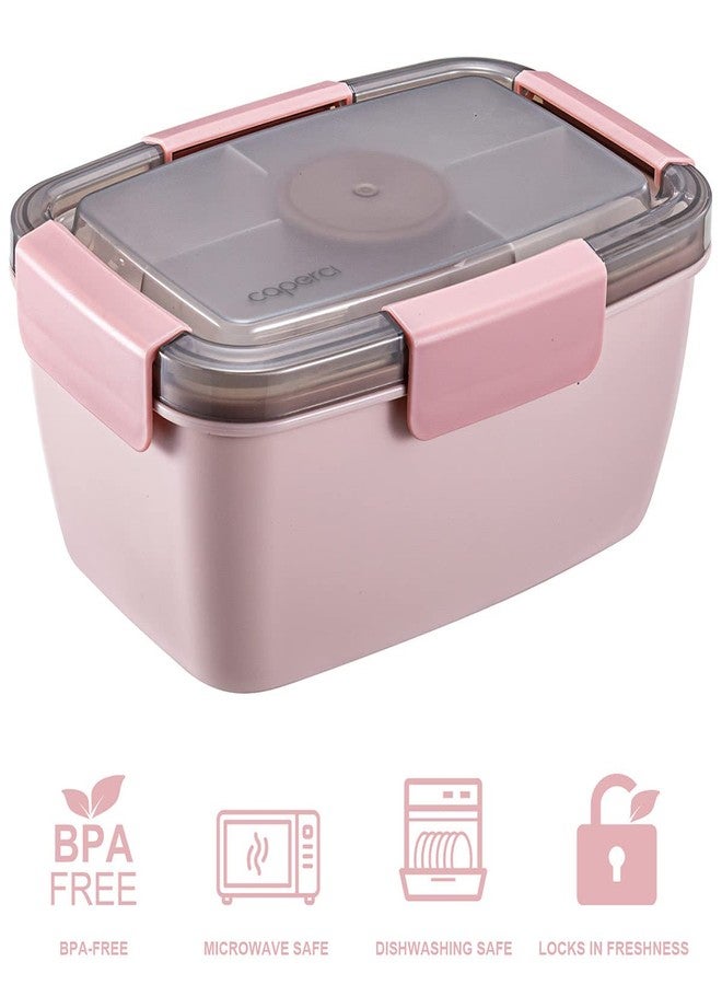 Caperci Large Salad Lunch Container - Adult Bento Lunch Box with 68 oz Salad Bowl, 5-Compartment Tray, 2pcs 3-oz Sauce Cups, Stackable, BPA-Free (Pink) - Image 3