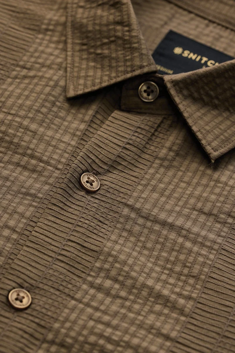 سنيتش Brown Textured Long Sleeve Slim Fit Luxe Shirt