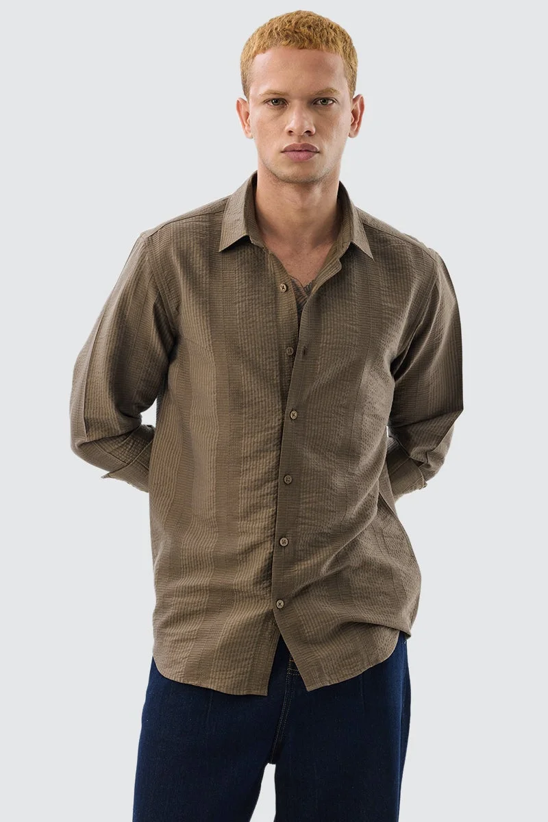سنيتش Brown Textured Long Sleeve Slim Fit Luxe Shirt