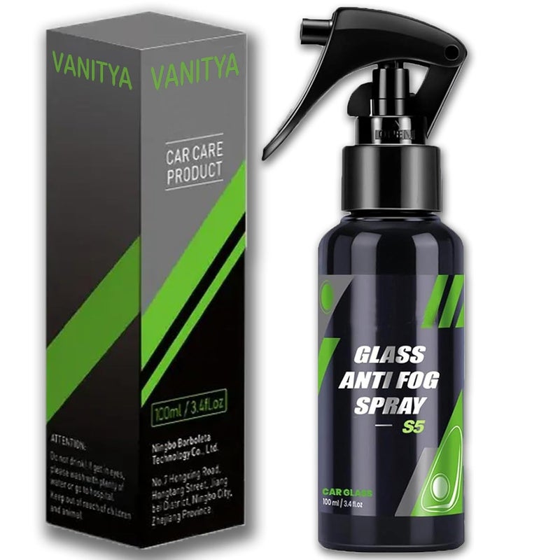 VANITYA مزيل فيلم الزيت من فانيتيّا لزجاج السيارة، رذاذ منظف زجاج السيارة مضاد للضباب (110 مل)، مضاد للضباب، مقاوم للمطر، منظف زجاج السيارات، مزيل بقع الماء العسر، منظف زجاج السيارة الأمامي، منظف واقي الخوذة - Image 1