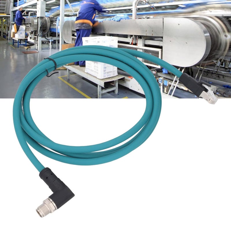 M12 X Code إلى RJ45 Cat6A كابل إيثرنت IP67 مقاوم للماء 2 متر أزرق محمي لأتمتة المصانع - Image 4