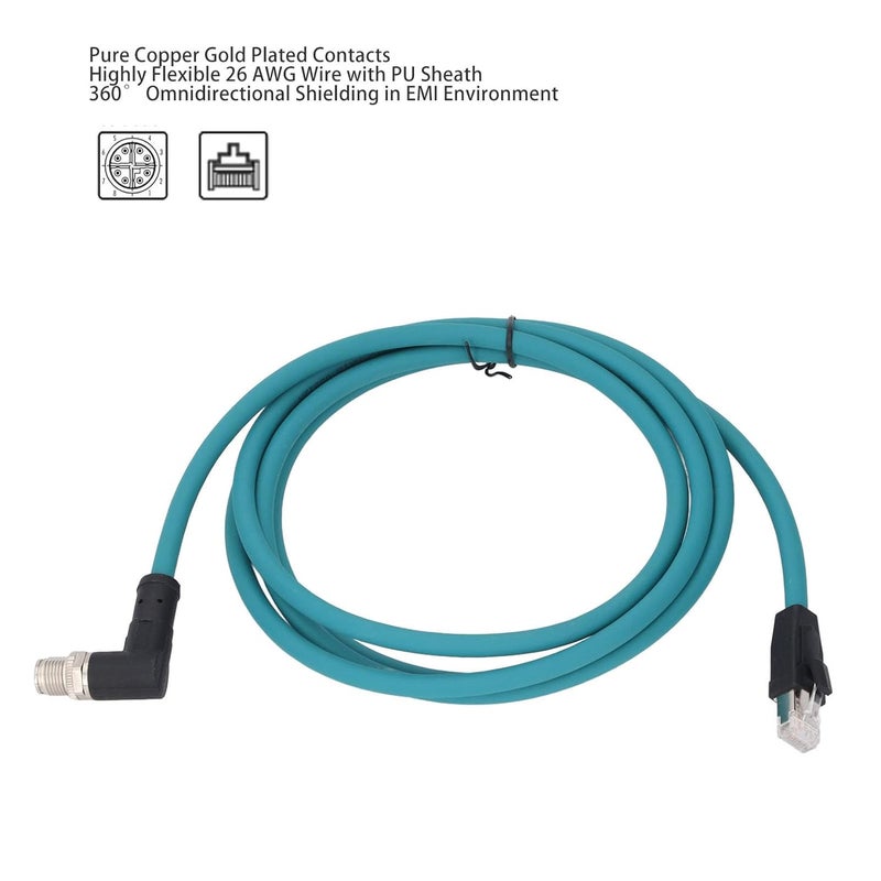 M12 X Code إلى RJ45 Cat6A كابل إيثرنت IP67 مقاوم للماء 2 متر أزرق محمي لأتمتة المصانع - Image 3