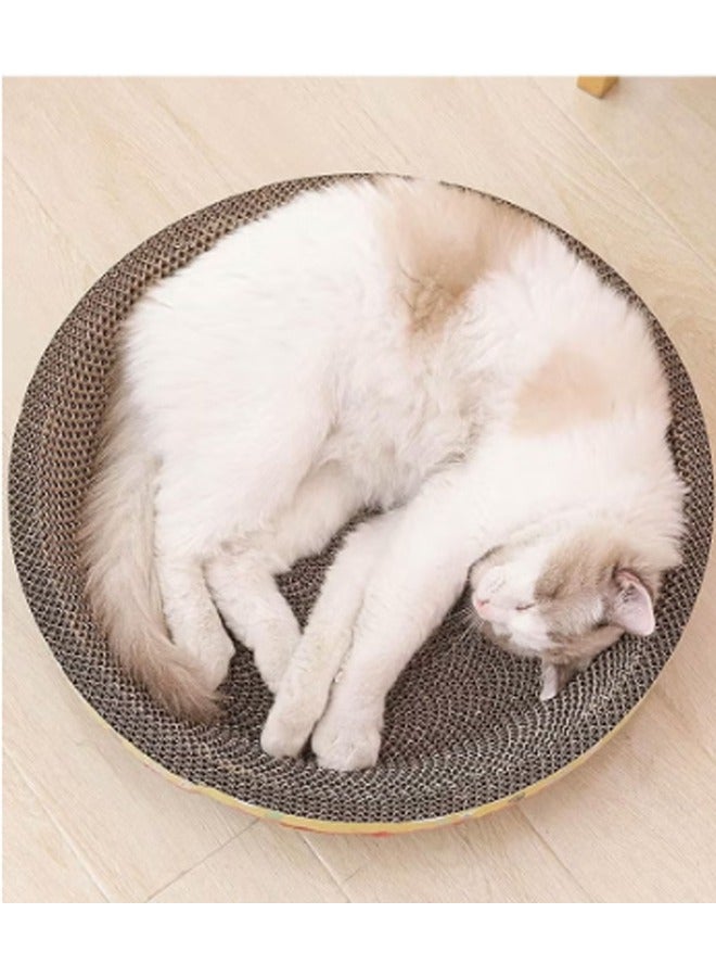 Round Cardboard Cat Bed for Cats Scratch Bed Cat Scratch Pad with Catnip Durable Recycle Lint-Free for Furniture Protection