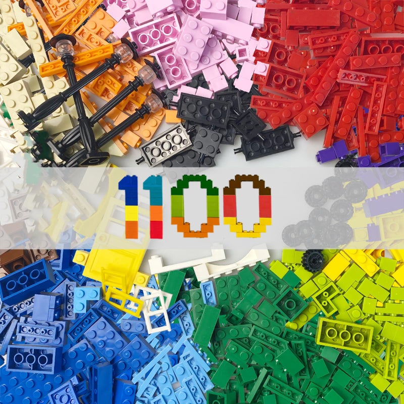HUIZDQ 1100 Pieces Building Blocks Compatible with All Major Brands Classic Bulk Blocks Includes Wheels Door Window Street Lights - Image 2