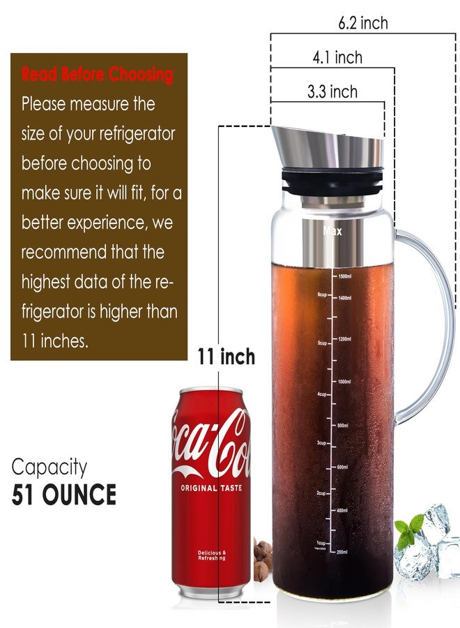 Aquach Cold Brew Coffee Iced Tea Maker & Fruit Pitcher - Large Capacity 51 Ounces - with Durable Glass Carafe/Fine Mesh Steel Infuser/Airtight Lid - Image 4