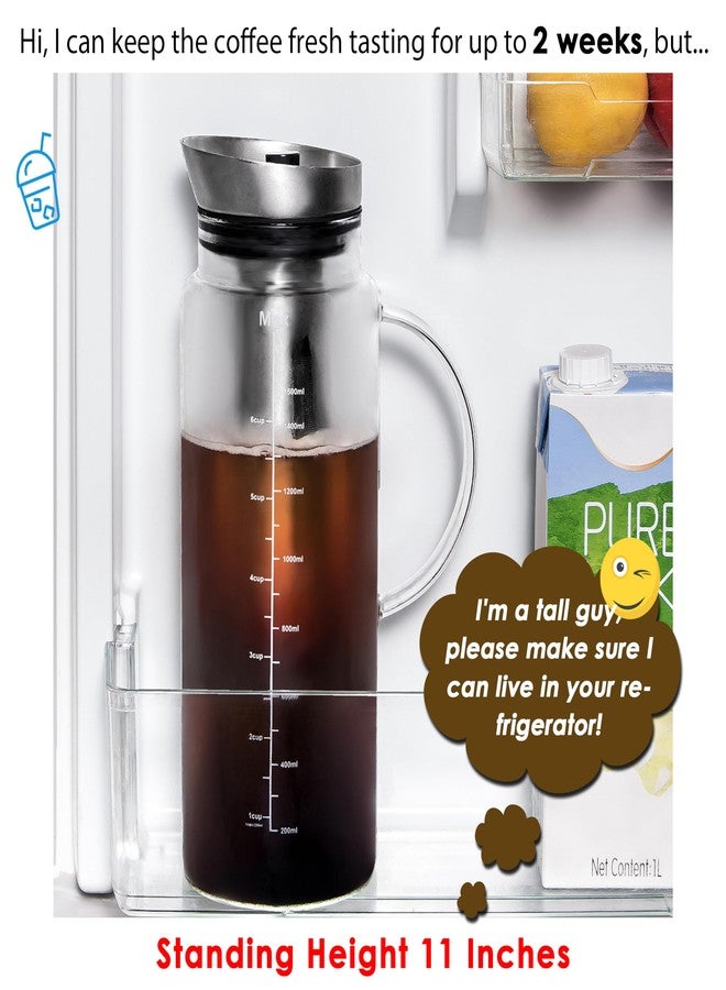 Aquach Cold Brew Coffee Iced Tea Maker & Fruit Pitcher - Large Capacity 51 Ounces - with Durable Glass Carafe/Fine Mesh Steel Infuser/Airtight Lid - Image 2