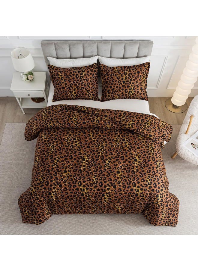 Caressma Safari Leopard Cheetah Print Brown Comforter Set, Full Size 3 Pieces for All Seasons, Untamed Wilderness Style Comforter with Pillowshams, Ultra Soft Microfiber - Image 1