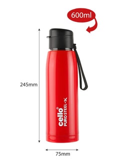 Cello Puro Steel-X Cooper Water Bottle, 600ml, Red, Ideal for Gym, Office, Travel  - Image 5