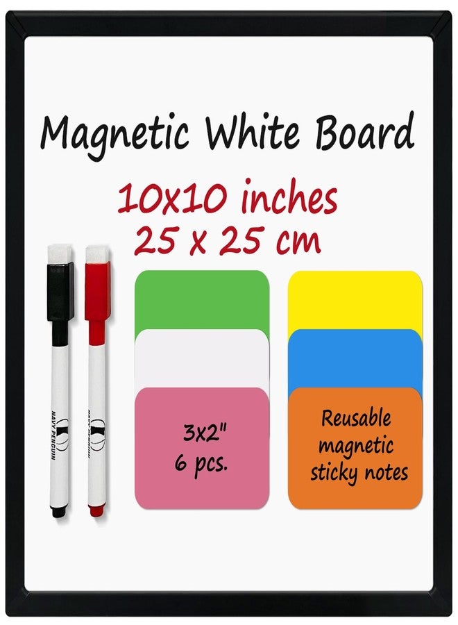 Navy Penguin White Board Mini Kit - 10 x 10 in Whiteboard with 2 Dry Erase Markers and 6 Magnetic Notes - Small Double-Sided Wall Hanging Dry Wipe Off Board for Home and Office - Image 1