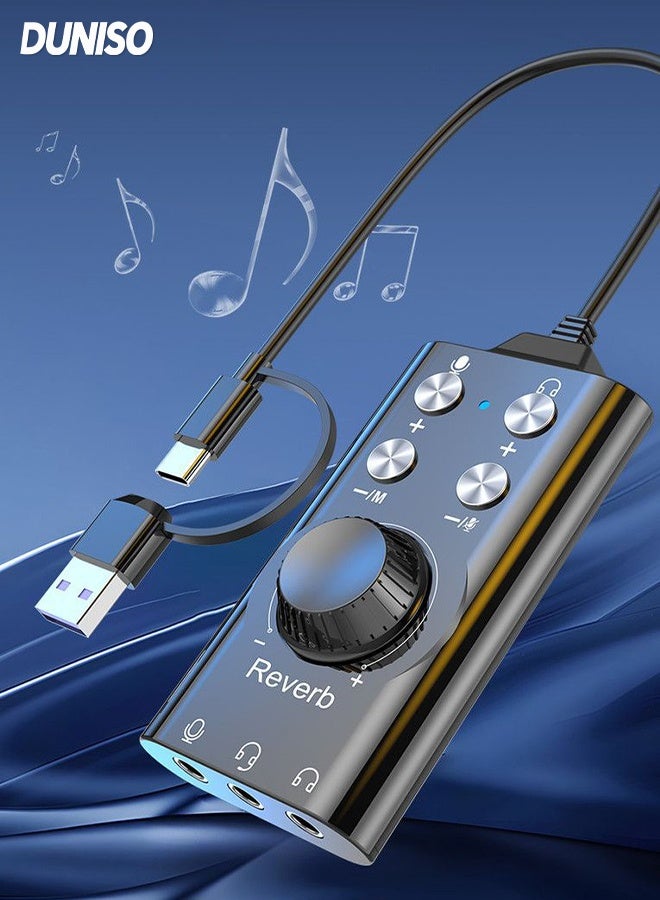 DUNISO USB Sound Card Adapter,Multifunctional  External Audio Converter with Volume Control,for Windows and Mac, Plug & Play No Drivers Needed - Image 1