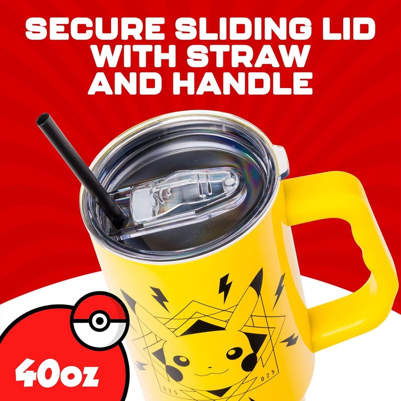 Silver Buffalo Pokémon Lightning Stainless Steel Tumbler with Handle Featuring Pikachu, Fits in Standard Cup Holder, 40 Ounces - Image 3