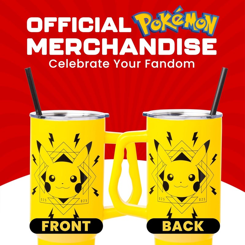 Silver Buffalo Pokémon Lightning Stainless Steel Tumbler with Handle Featuring Pikachu, Fits in Standard Cup Holder, 40 Ounces - Image 5