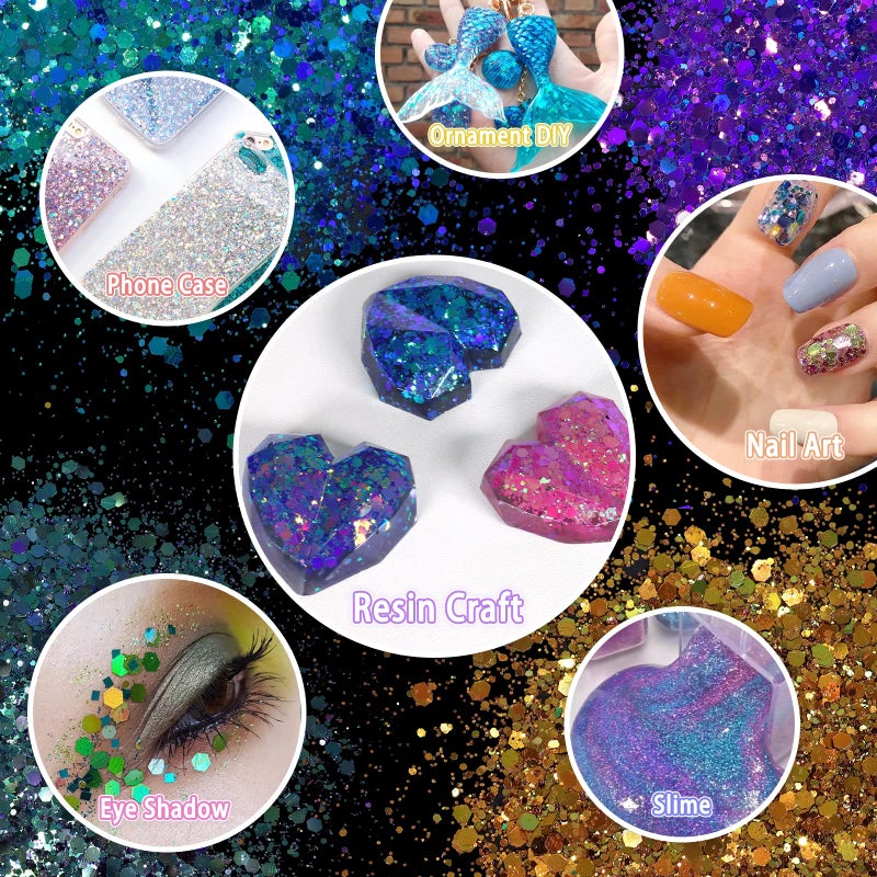 Renfio Chameleon Chunky Glitter, Mixed Fine Powder Color Shift 1.75 Oz (50g) PET Flake Purple Green Orange Glitters Sequin Resin Pigment Chip Dust for Slime Painting Craft Hair Nail - Colorful Party - Image 5