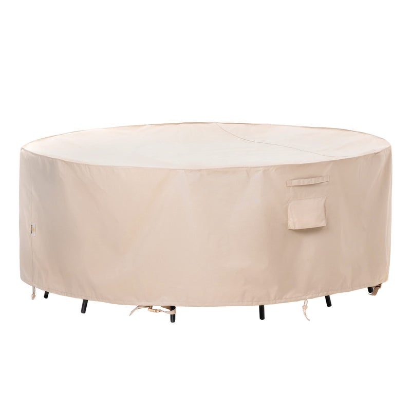 F&J Outdoors FJ Outdoors Patio Furniture Covers Waterproof UV Resistant Ripstop Fabric Outdoor Table Cover Round Furniture Cover Beige 62 Dia x 275 H