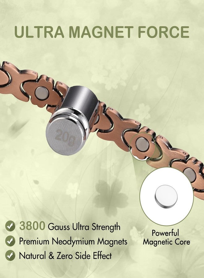Feraco Pure Copper Bracelets for Women, Ultra Strength Magnetic Bracelet for Women with 3800 Gauss Magnet, Adjustable Flower Real Copper Jewelry Gift with Infinite Rose-Engraved (Copper) - Image 5
