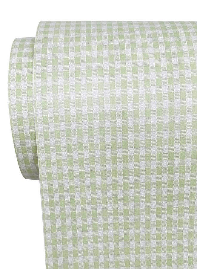Yifasy 32.8ft Roll Green Plaid Shelf Liner Peel and Stick Furniture Shelving Paper Vinyl Wallpaper Cabinet Sticker (L-393.7x17.7 Inch) - Image 1