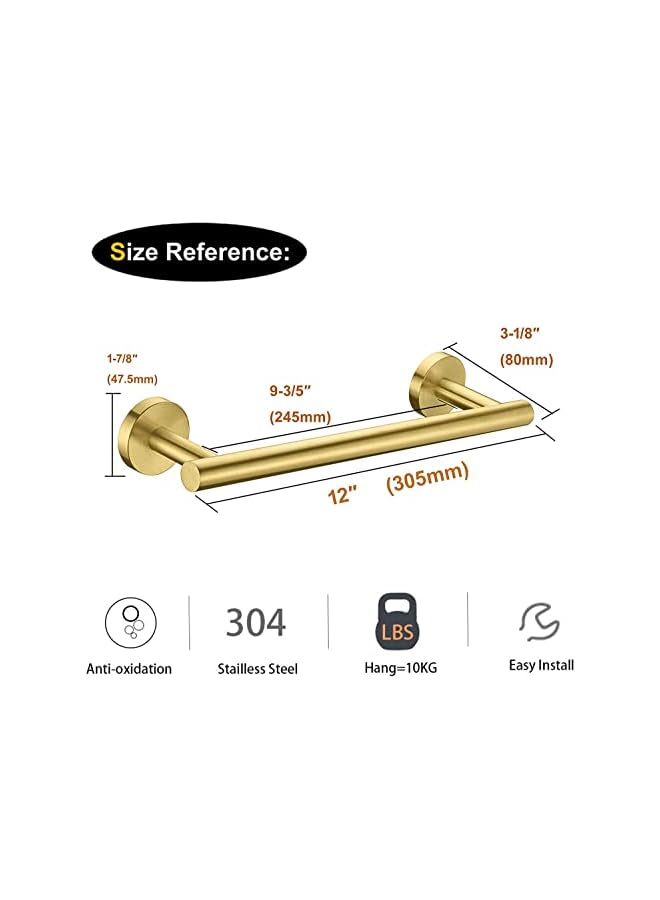 promass Brushed Gold Towel Bar, Gold Bathroom Accessories 12-Inch Hand Towel Holder for Bathroom, SUS304 Stainless Steel, Modern Style, for Bathroom Kitchen, Towel Rail Wall Mounted Towel - Image 2