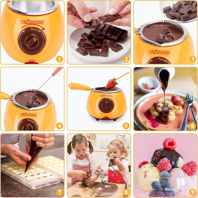 HEBEZON HEBEZON Upgraded Melting Fondue SetMINI Electric Chocolate Melting PotChocolate Fondue FountainWarmer Machine for Milk ChocolateCheeseButterCandy Yellow  - Image 3