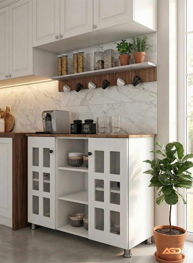 إيه جي دي خزانة مطبخ بتصميم عصري، متعددة الاستخدامات لغرفة المعيشة والمطبخ والمكتب/ أبيض - Image 1