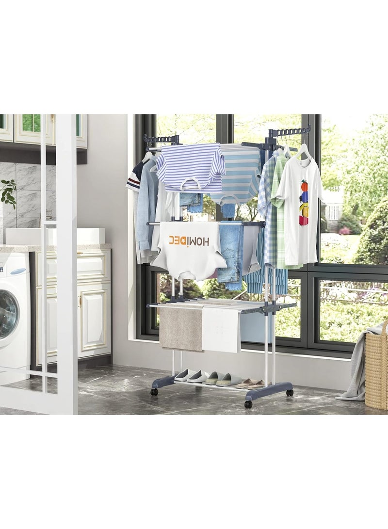 Chase Up 3-Tier Multi-Purpose Garment Rack & Cloth Drying Stand – Foldable Heavy Duty Laundry Rack	Includes Integrated Cloth Clip Set for Socks & Small Items, Indoor & Outdoor Use - Image 2