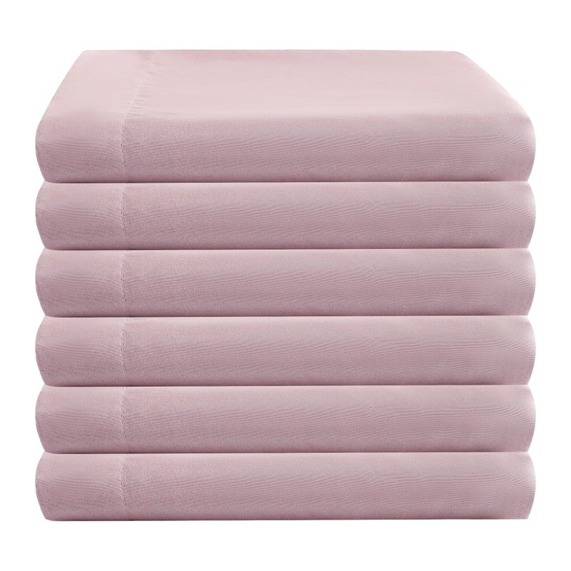 ZPECC Bulk Flat Sheets Only Full Size 6 Pack  Easy Sort Top Bed Sheet by Color-Coded Hem Threads  Soft Durable Brushed Microfiber Fabric Hotel Airb&bs Essentials for Hosts  81 ""x96 ""  Pink - Image 1