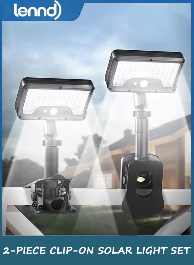 LENND Clip On Solar Lights Outdoor with Motion Sensor, 360°Rotatable & Vertically Adjustable Solar Fence Lights with 92 LEDs,IP65 waterproof Security light for deck, Gutter, Camping(2 Pack) - Image 1